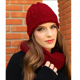 Kit Inverno com Gorro e Lenço em Tricot de Lã Trançada