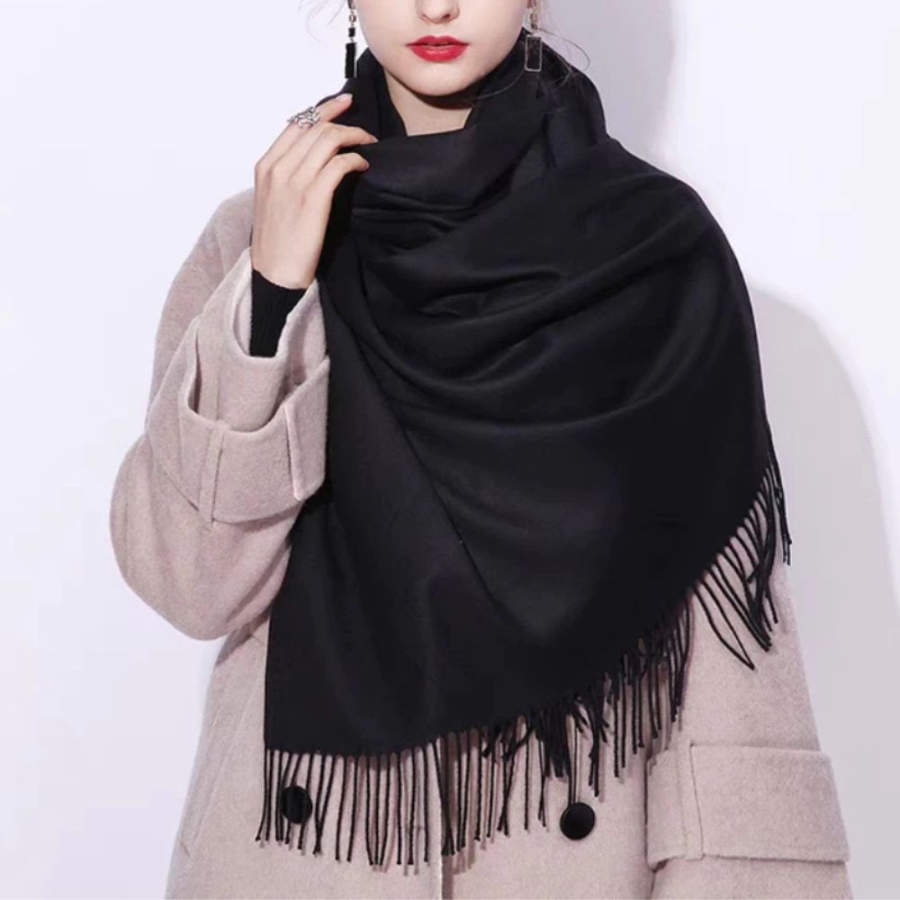 Cachecol Feminino com Franjas em Pashmina Liso