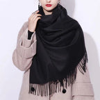 Cachecol Feminino com Franjas em Pashmina Liso