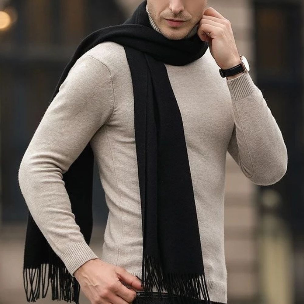 Cachecol Pashmina Masculino 250g Liso com Franjas
