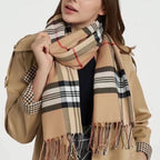 Cachecol Unissex Xadrez Clássico com Franjas para Inverno