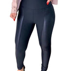 Calça Legging de Inverno Flanelada com Acabamento Cirrê