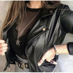 Jaqueta de Couro Feminina com Zíper para Inverno