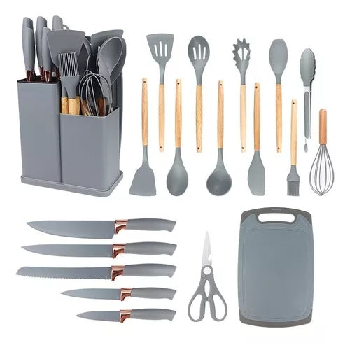 Kit 19 Peças Utensílios de Cozinha Completo com Tábua