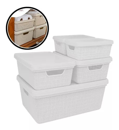 Kit 5 Caixas Organizadoras Multiuso com Tampa