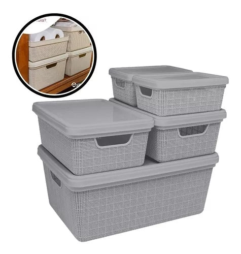 Kit 5 Caixas Organizadoras Multiuso com Tampa