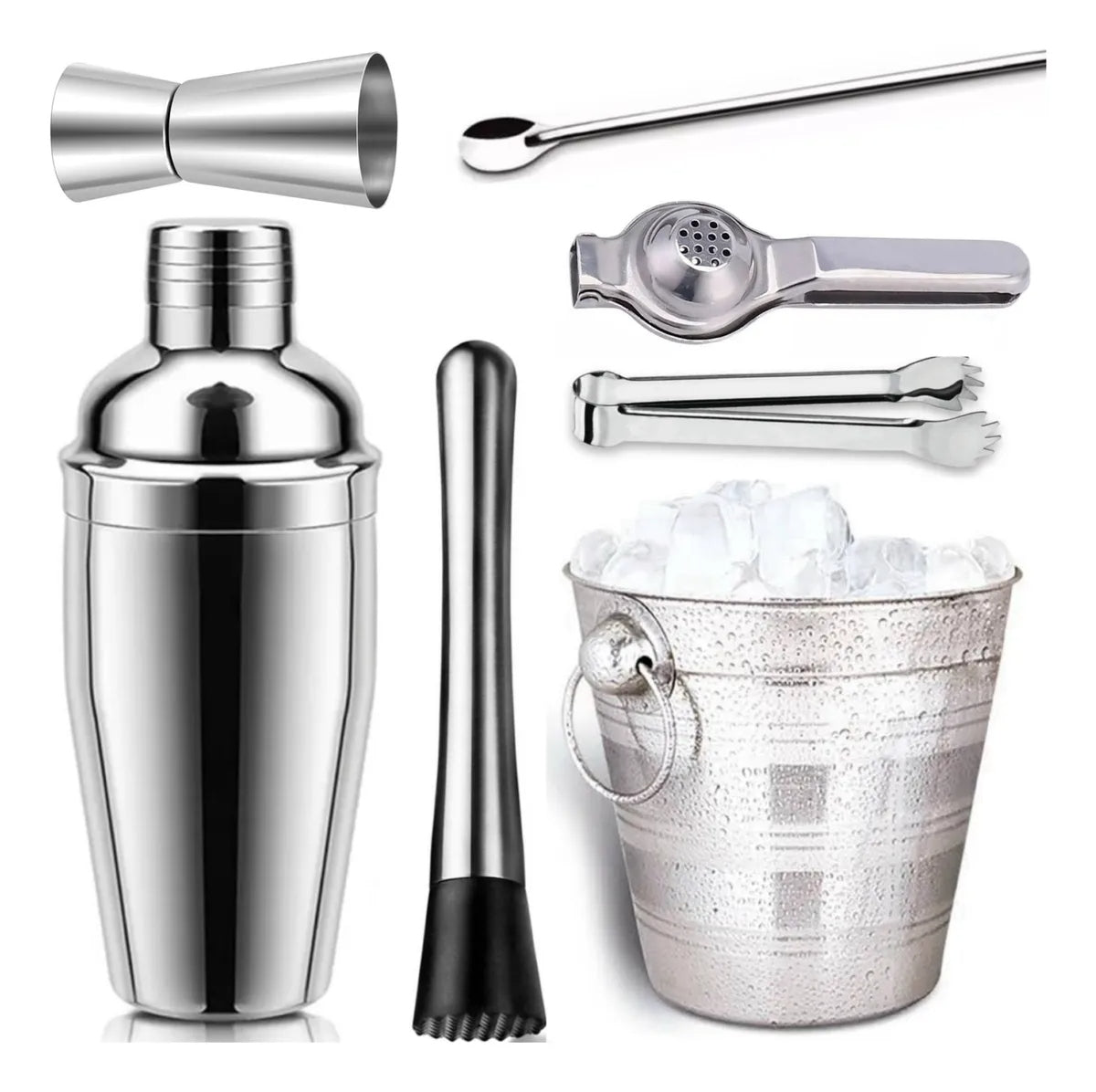 Kit Caipirinha Profissional 7 Peças com Coqueteleira Inox