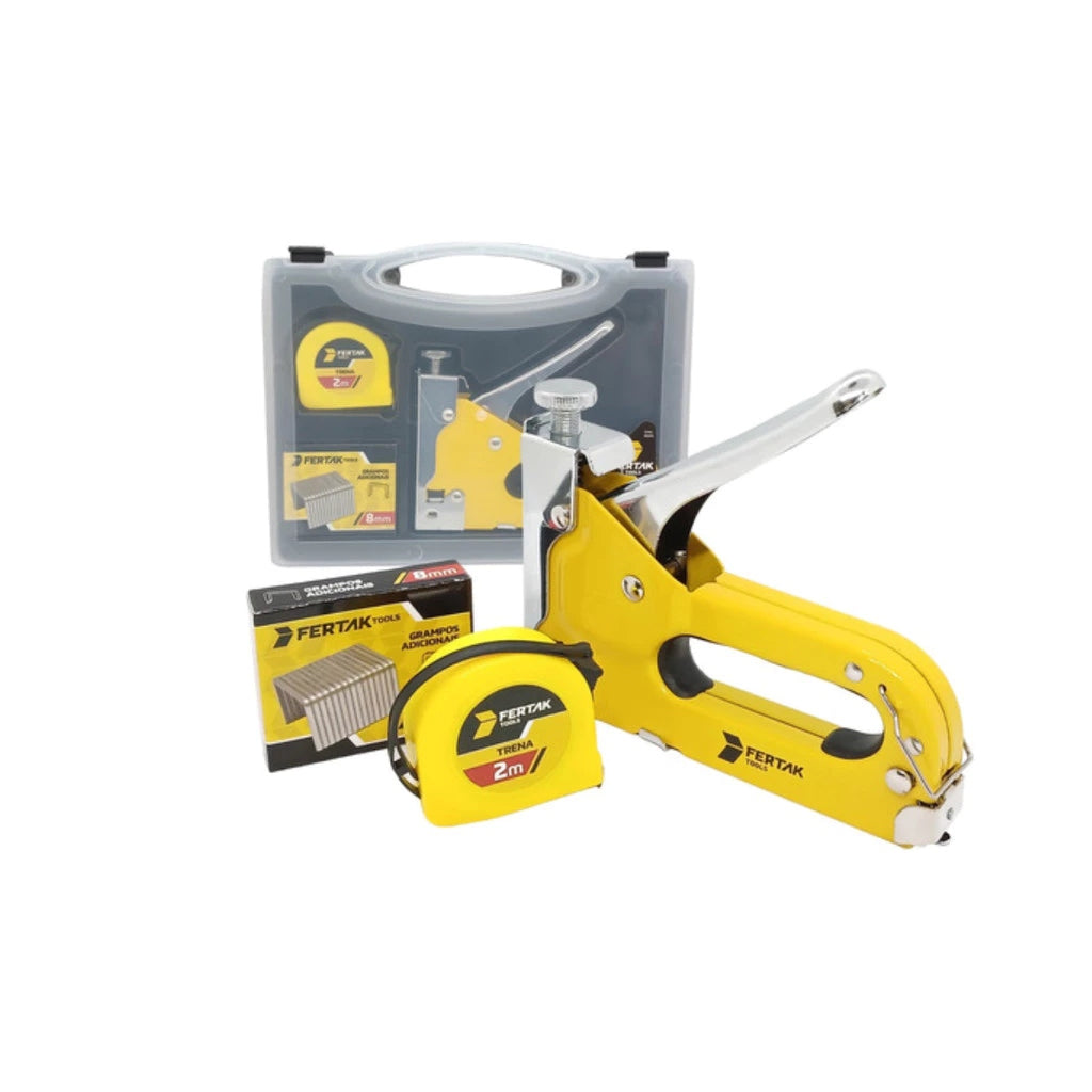 Kit Grampeador Manual para Tapeçaria com 500 Grampos + Maleta e Trena