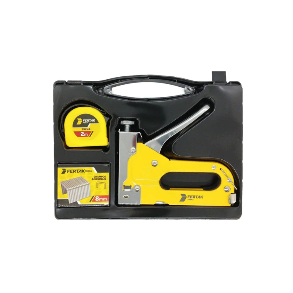 Kit Grampeador Manual para Tapeçaria com 500 Grampos + Maleta e Trena