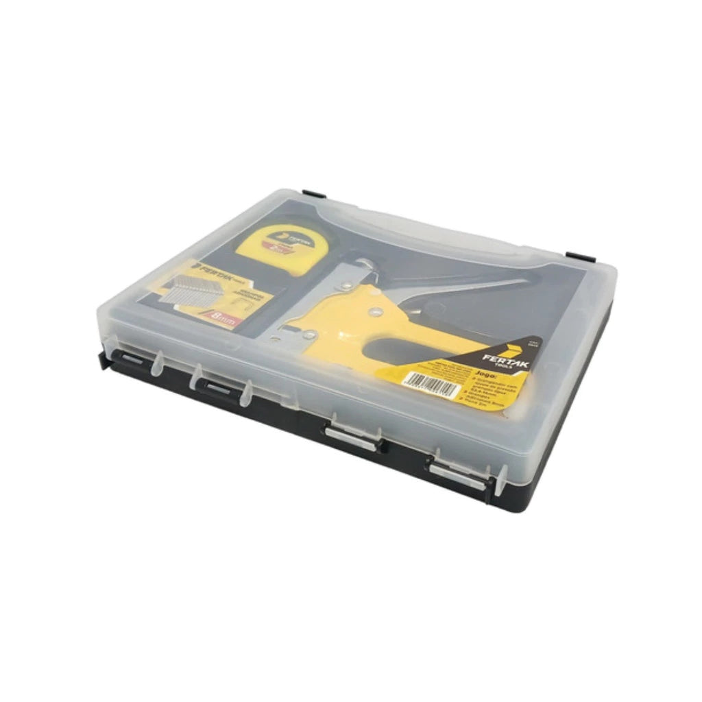 Kit Grampeador Manual para Tapeçaria com 500 Grampos + Maleta e Trena