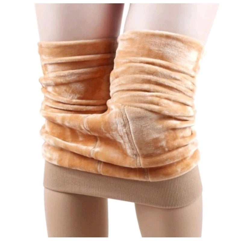 Meia-Calça de Inverno Bege Térmica Forrada com Lã Grossa