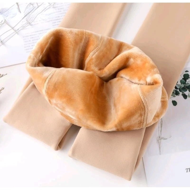 Meia-Calça de Inverno Bege Térmica Forrada com Lã Grossa