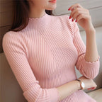 Suéter Feminino Slim Canelado de Gola Alta - CozyElegance